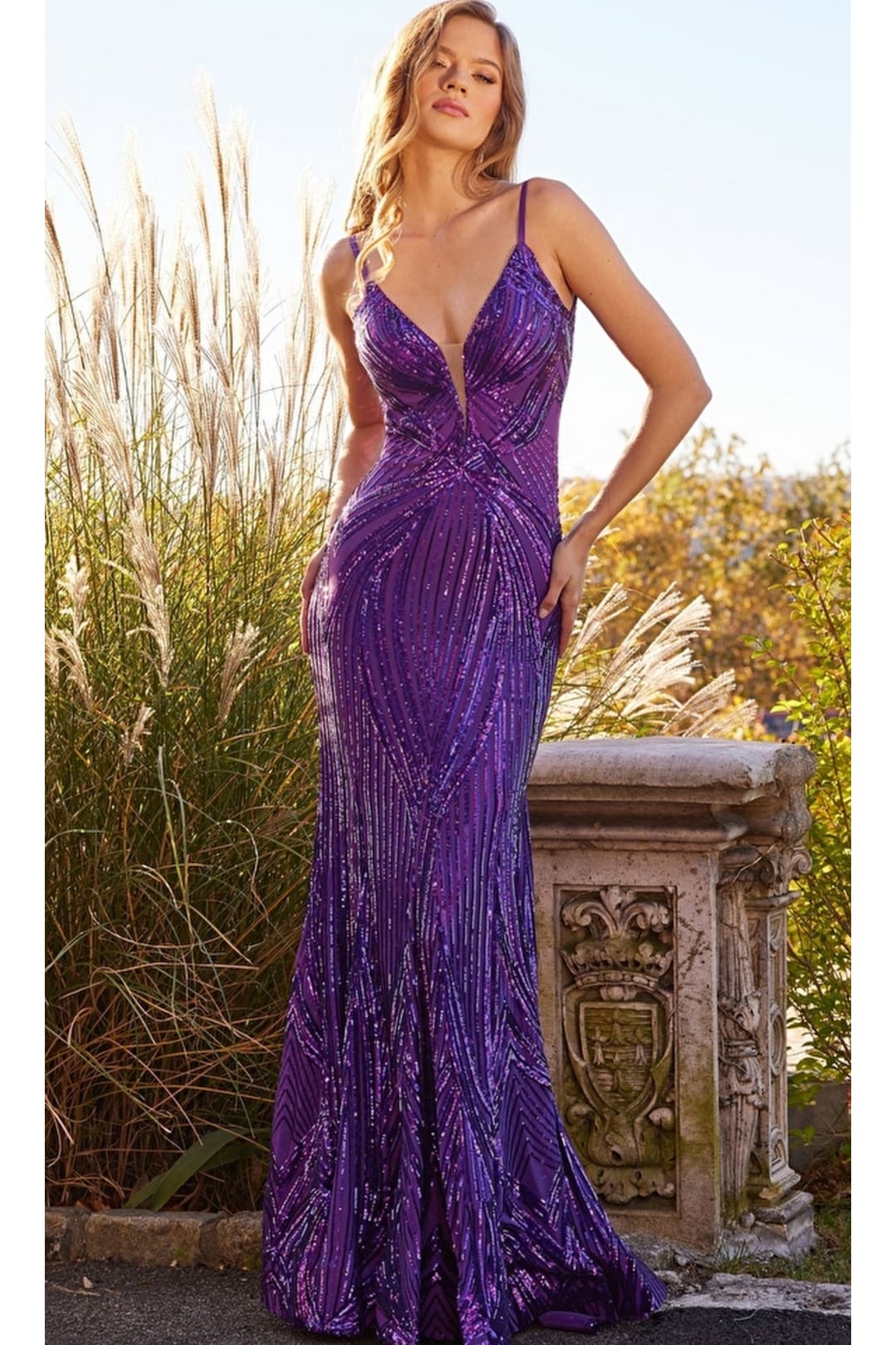 Jovani Backless Sequin-Print Long Prom Dress 09693 - Purple / Apparel & Accessories > Clothing > Dresses
