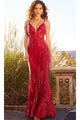 Jovani Backless Sequin-Print Long Prom Dress 09693 - Red / Apparel & Accessories > Clothing > Dresses