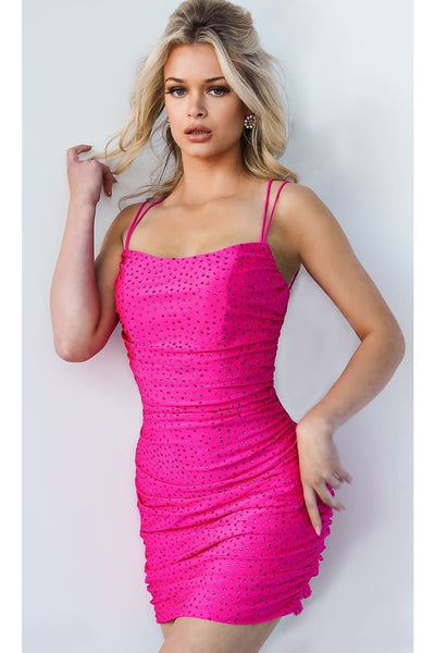 Jovani-Jovani Beaded Backless Short Homecoming Dress