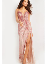 Jovani Beaded Strapless Long Nude Prom Dress 26043