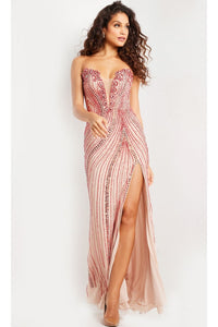 Jovani Beaded Strapless Long Nude Prom Dress 26043 - Prom