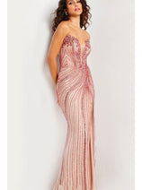 Jovani Beaded Strapless Long Nude Prom Dress 26043
