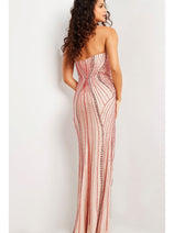 Jovani Beaded Strapless Long Nude Prom Dress 26043
