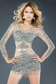 Jovani 7757 - Bejeweled Long Sleeve Illusion Scoop Neck Sheath Dress - Prom