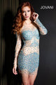 Jovani 7757 - Bejeweled Long Sleeve Illusion Scoop Neck Sheath Dress - Prom