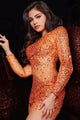 Jovani 7757 - Bejeweled Long Sleeve Illusion Scoop Neck Sheath Dress - Prom