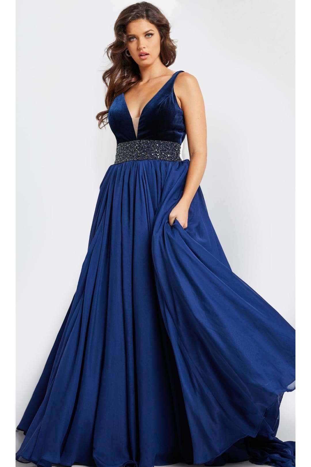 Jovani Belted Long Chiffon Prom Ball Gown 26201 - Prom