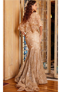 Jovani Caped Long Sequin-Lace Prom Dress 03158 - Prom