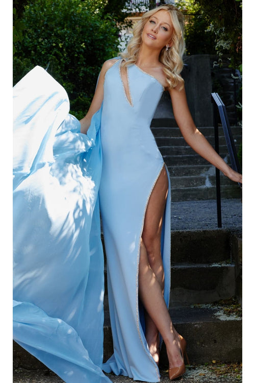 Jovani Chiffon-Shoulder Long Prom Dress 22791 - Light Blue / Apparel & Accessories > Clothing > Dresses