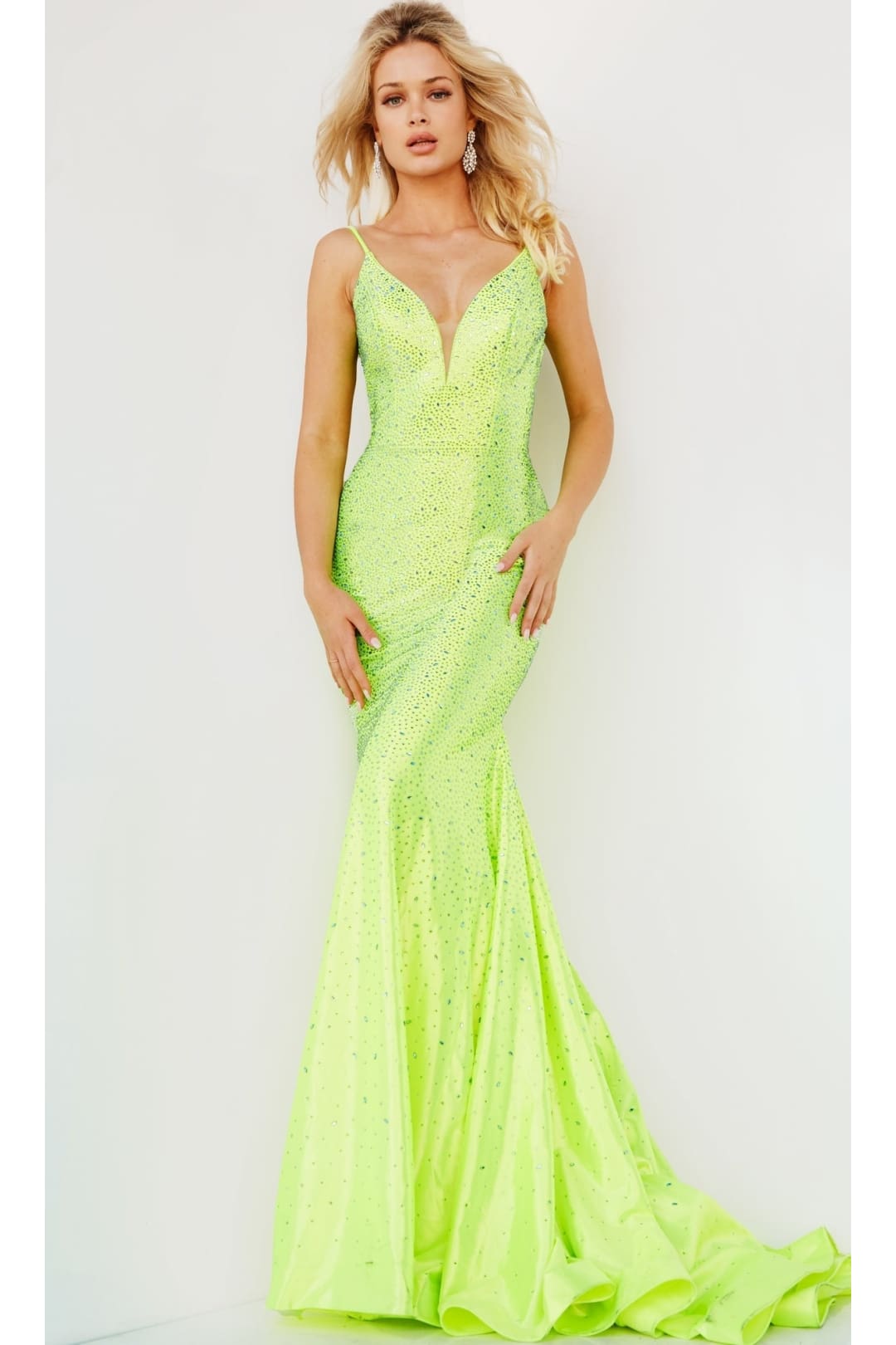 Jovani Cut-Out-Back Long Beaded Prom Dress 08157 - Neon Green / Prom