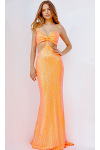 Jovani Cut-Out Long Sequin Prom Dress 23827 - Orange / 8 - Prom