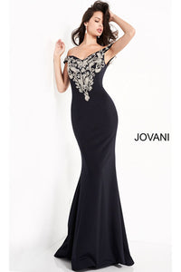 Jovani Embrodered Off-Shoulder Prom Dress 02576 - Navy / Prom