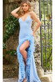 Jovani Feather-Trim Long Beaded Prom Dress 08283 - Light Blue / Prom