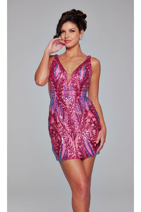 Jovani Hot Pink Short Sequin Party Dress 36784