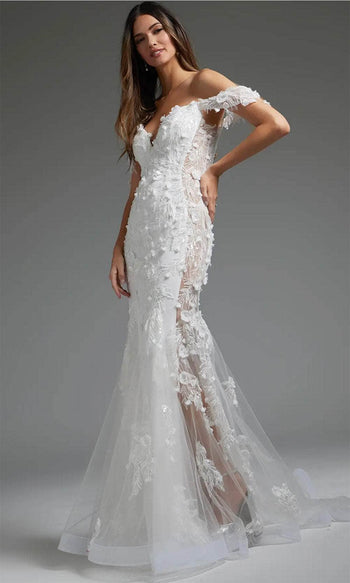 Jovani - JB38224 Off-Shoulder Bridal Gown with Appliqué Detail - Prom