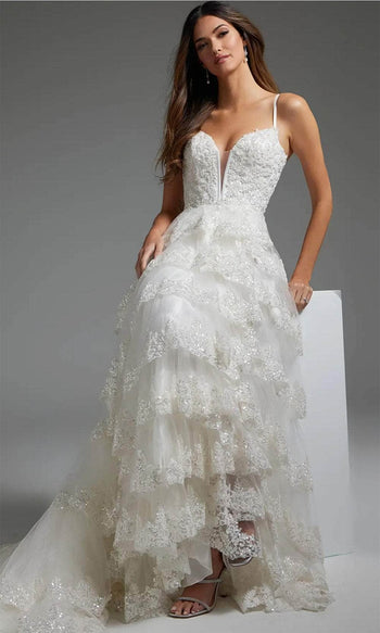 Jovani - JB38641 Bridal Gown with Ornate Tiered Design - Prom