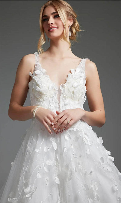 Jovani JB40511 V-Neck Bridal Gown with Appliqué Details - Prom