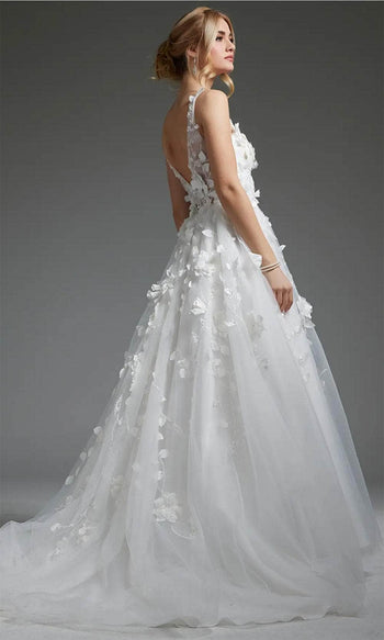 Jovani JB40511 V-Neck Bridal Gown with Appliqué Details - Prom