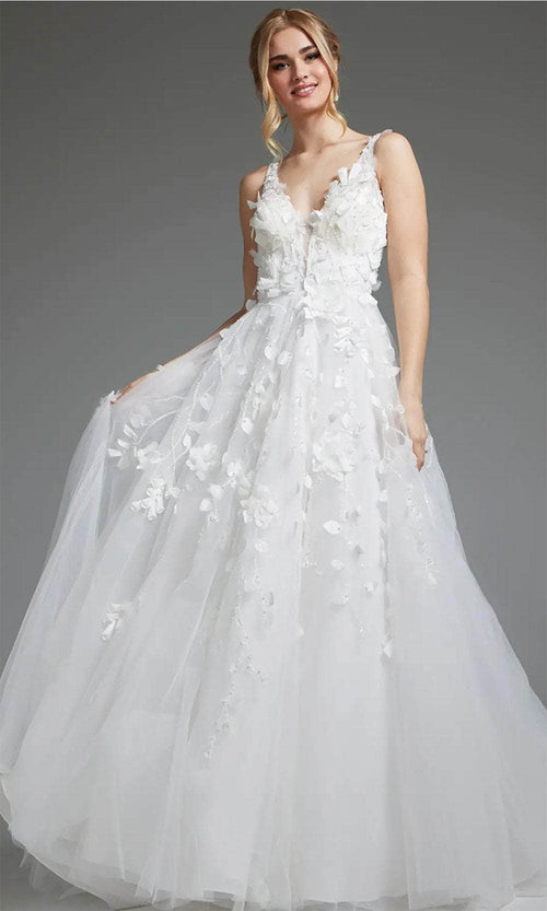 Jovani JB40511 V-Neck Bridal Gown with Appliqué Details - Prom