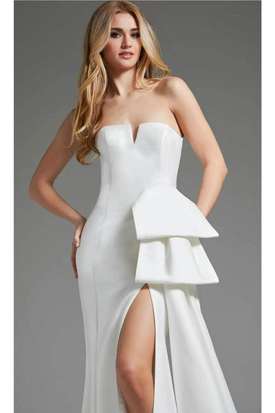 Jovani JB40791 - V-Neck Seamed High Slit Bridal Gown - Prom