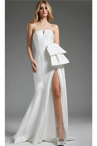 Jovani JB40791 - V-Neck Seamed High Slit Bridal Gown - Prom