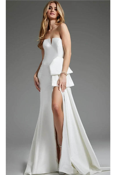 Jovani JB40791 - V-Neck Seamed High Slit Bridal Gown - Prom