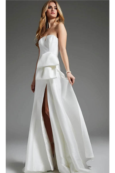 Jovani JB40791 - V-Neck Seamed High Slit Bridal Gown - Prom