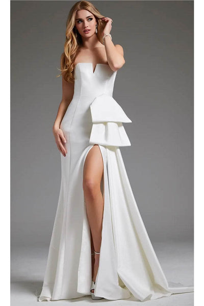 Jovani JB40791 - V-Neck Seamed High Slit Bridal Gown - Prom
