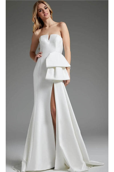 Jovani JB40791 - V-Neck Seamed High Slit Bridal Gown - Prom