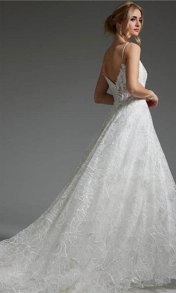 Jovani JB422225 - V-Neck Bridal Gown with Sequin Embroidery - Prom