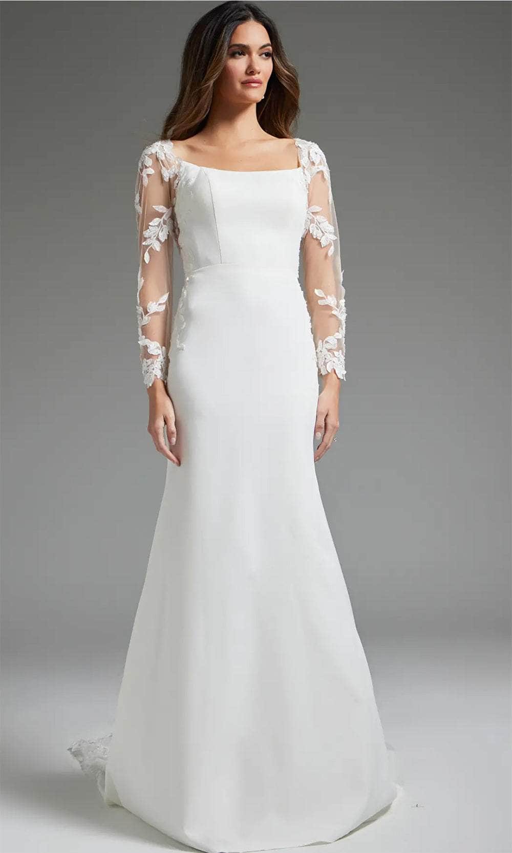 Jovani JB42297 - Square Neck Bridal Gown with Leaf Appliques - Prom