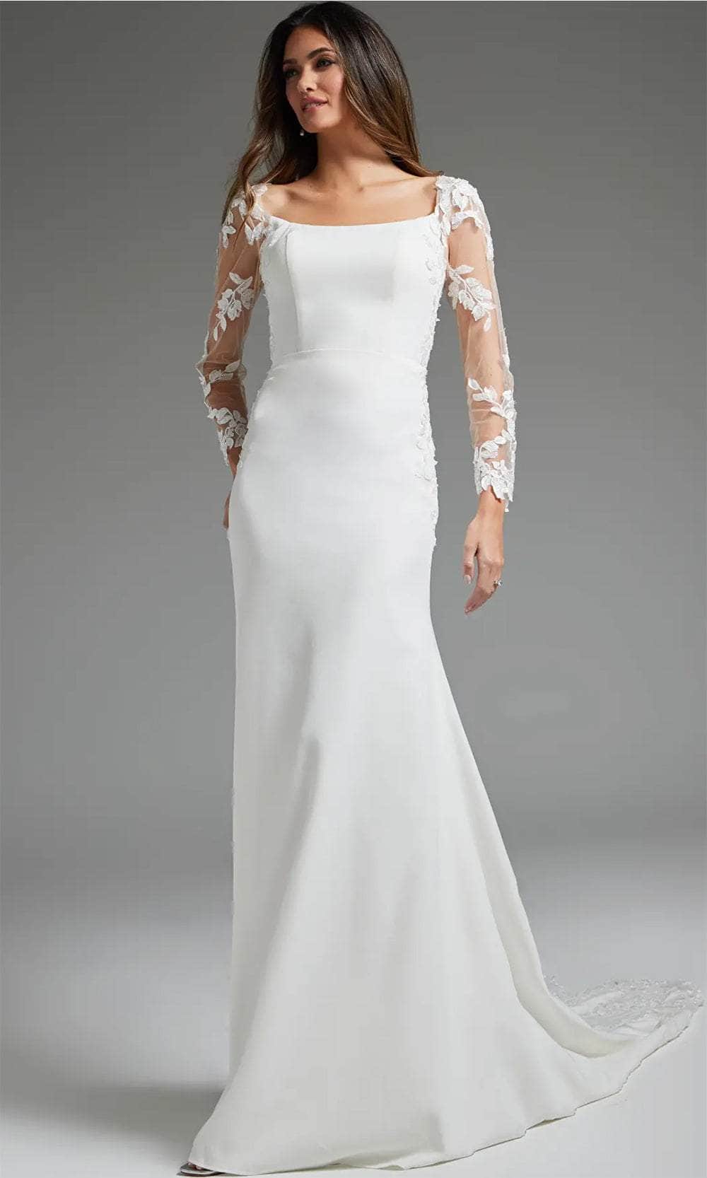 Jovani JB42297 - Square Neck Bridal Gown with Leaf Appliques - Prom