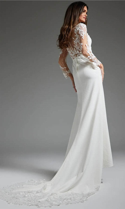 Jovani JB42297 - Square Neck Bridal Gown with Leaf Appliques - Prom