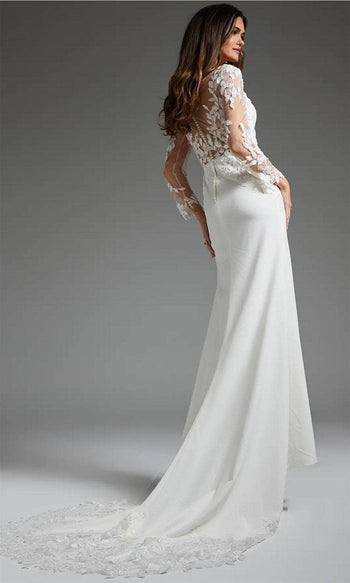 Jovani JB42297 - Square Neck Bridal Gown with Leaf Appliques - Prom