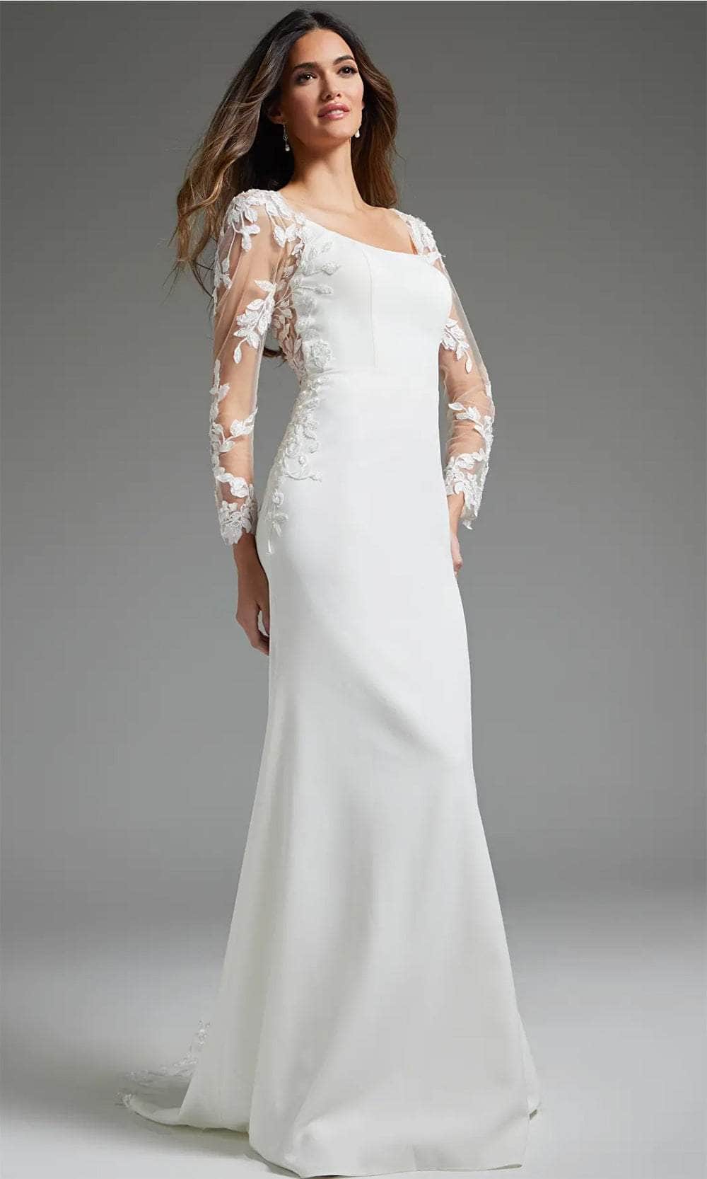 Jovani JB42297 - Square Neck Bridal Gown with Leaf Appliques - Prom