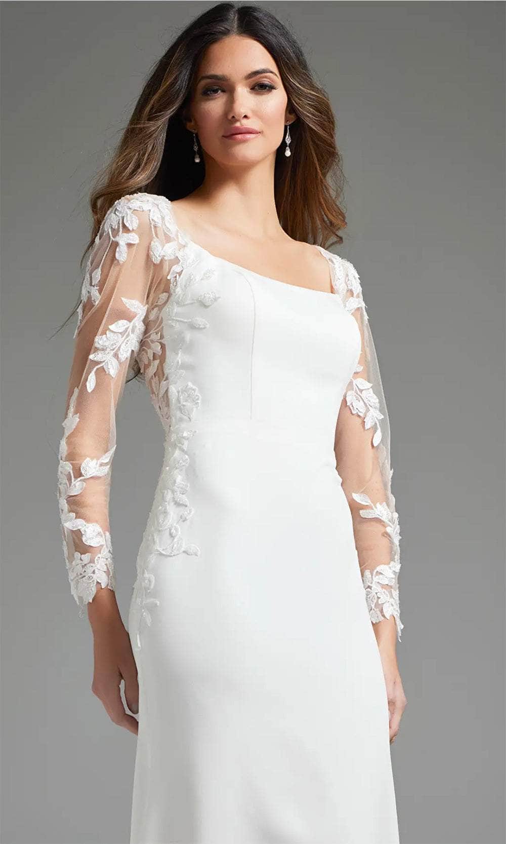 Jovani JB42297 - Square Neck Bridal Gown with Leaf Appliques - Prom