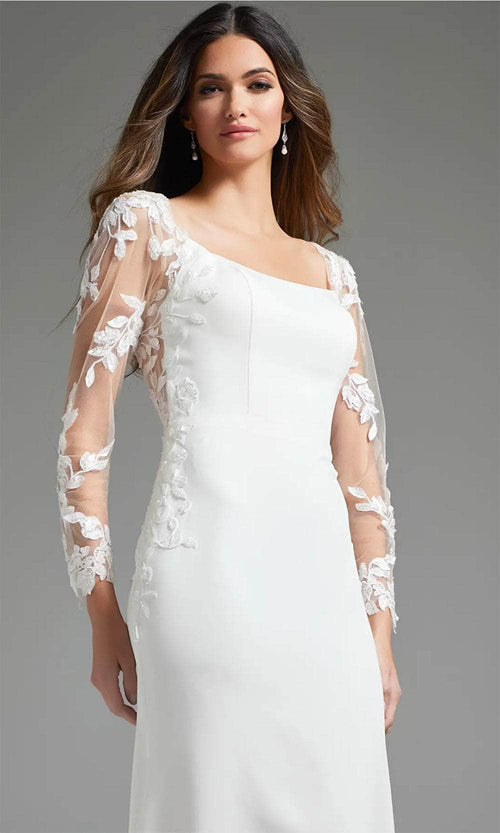 Jovani JB42297 - Square Neck Bridal Gown with Leaf Appliques - Prom
