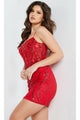 Jovani Lace-Up Short Red Beaded Party Dress 26183 - Red / 00 - Apparel & Accessories > Clothing > Dresses