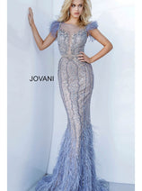 Jovani Light Blue Feather Long Pageant Dress 02326