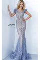 Jovani Light Blue Feather Long Pageant Dress 02326 - Vintage Blue / Apparel & Accessories > Clothing > Dresses