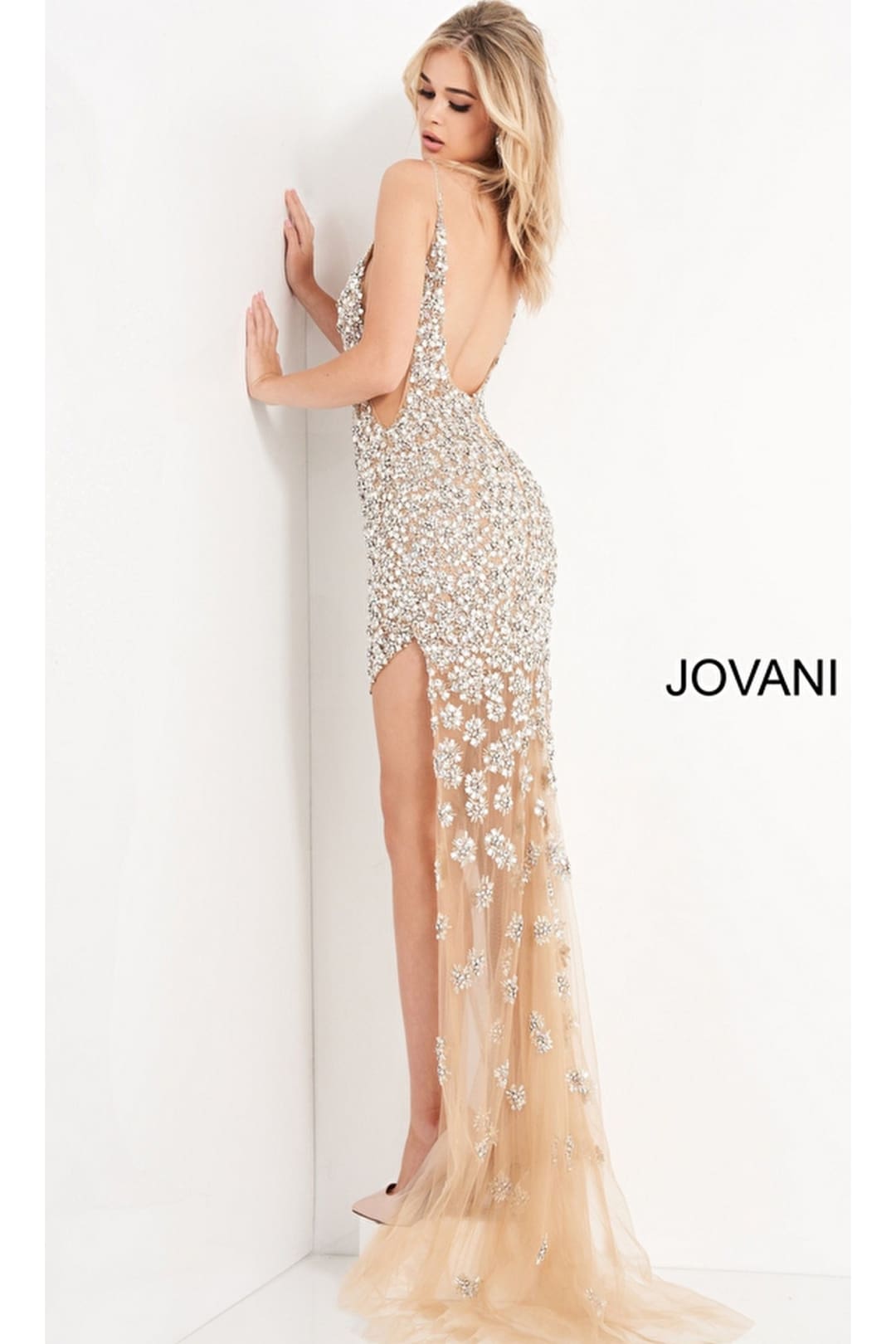 Jovani Long Nude Beaded Sheer Prom Dress 02492 - Prom