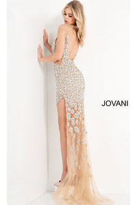 Jovani Long Nude Beaded Sheer Prom Dress 02492 - Prom