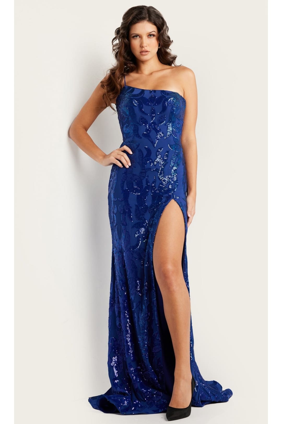 Jovani Long One-Shoulder Sequin Prom Dress 07913 - Prom