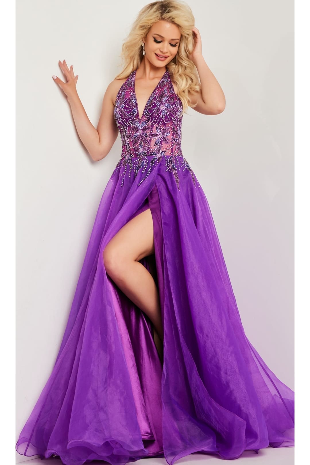 Jovani Long Organza Halter Prom Ball Gown 25964 - Apparel & Accessories > Clothing > Dresses