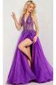 Jovani Long Organza Halter Prom Ball Gown 25964 - Purple / Apparel & Accessories > Clothing > Dresses