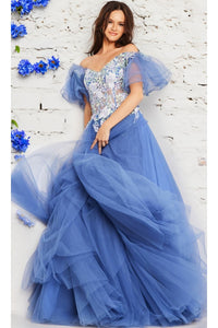Jovani Long Periwinkle A-Line Prom Dress 24575 - Prom