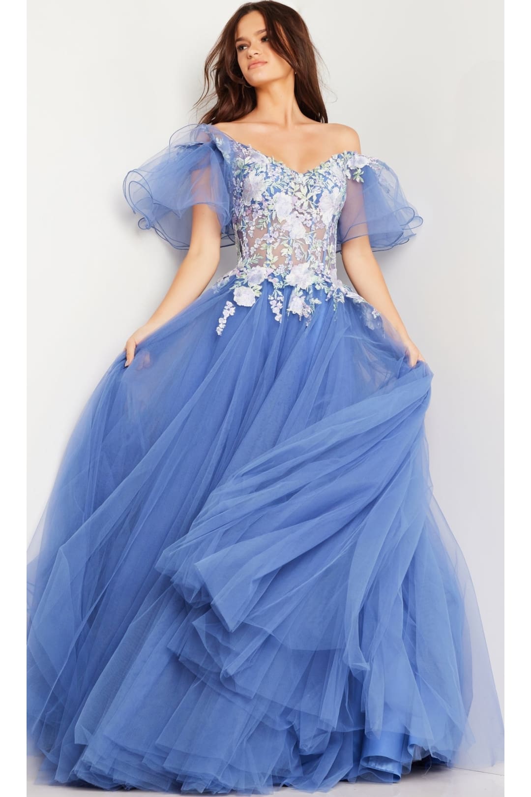 Jovani Long Periwinkle A-Line Prom Dress 24575 - Periwinkle/Multi / Prom