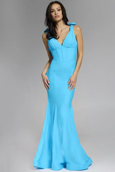 Jovani Long Prom Dress Simple V-Neck Mermaid Formal Evening Gown D5810 - Blue / 00 - Apparel & Accessories > Clothing > Dresses