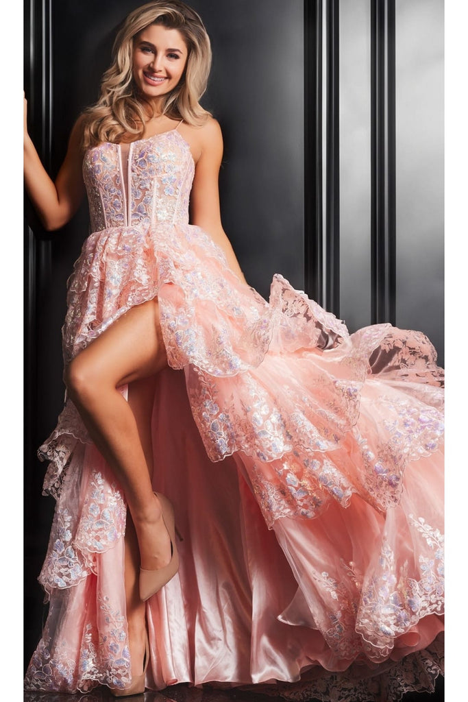 Jovani Long Ruffled Prom Ball Gown 38144 - Blush / Prom