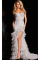 Jovani Long Silver Ruffled Prom Dress 38489 - Silver / Apparel & Accessories > Clothing > Dresses